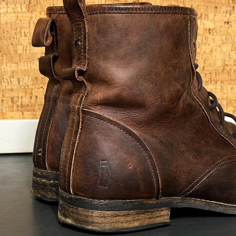 Shoe the Bear Men Brown Leather Lace Up Combat Boots heritage Distressed Size 10